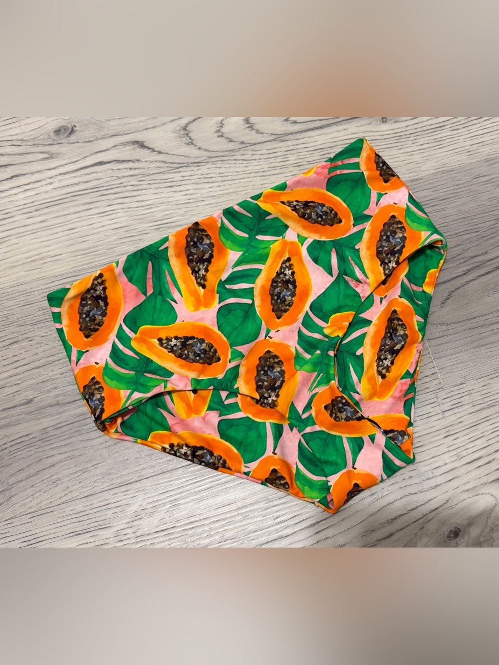 NEW Fused Hawaii $88 HANDMADE Swim High Waist Bikini Bottom Tropical Papaya S